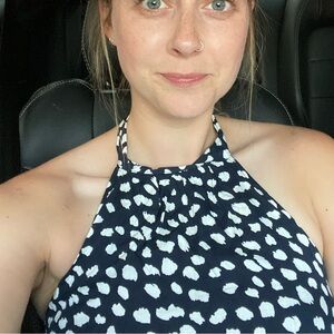 Blue and White Polka Dot Halter Dress